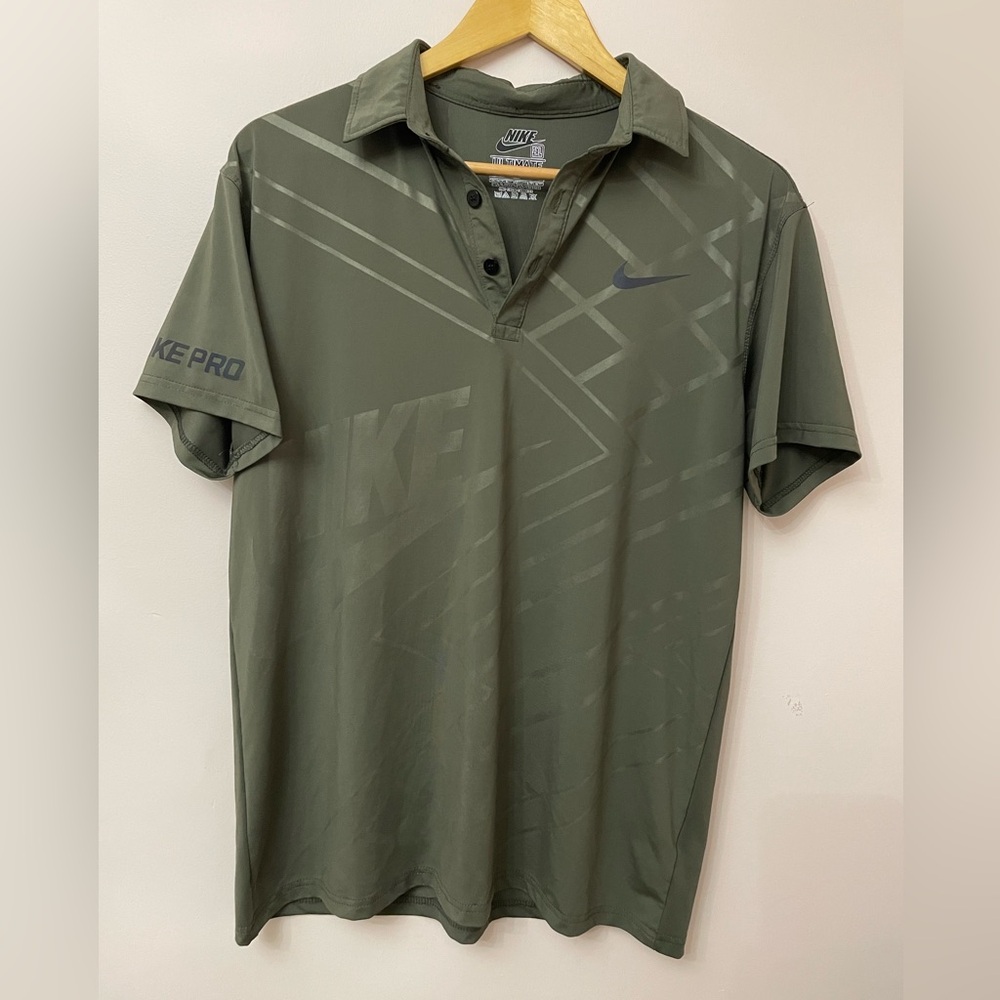 Nike Pro Ultimate Tee Polo Shirt Mens 2XL  Army Green  Graphic Logo Golf